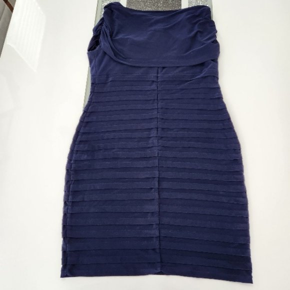NAVY BLUE RUFFLED COCKTAIL DRESS - Picture 2 of 7